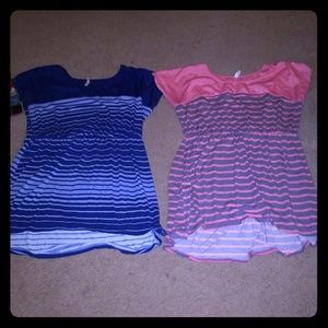 2 Dresses l. Coral and grey. Navy light blue.